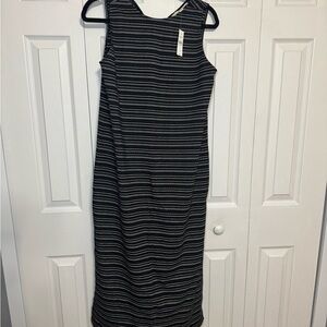 LOFT Black and White Striped Midi Dress